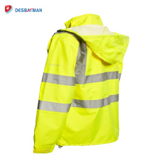 Custom High Visibility Reflective Tapes Safety Jacket Hi Viz Waterproof Warm Work Hooded Workwear Coat Winter